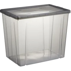 Boîte de rangement ransparente avec couvercle gris 82L