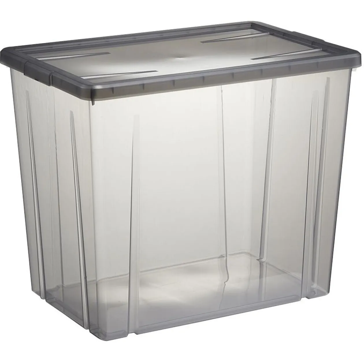 Boîte de rangement ransparente avec couvercle gris 82L