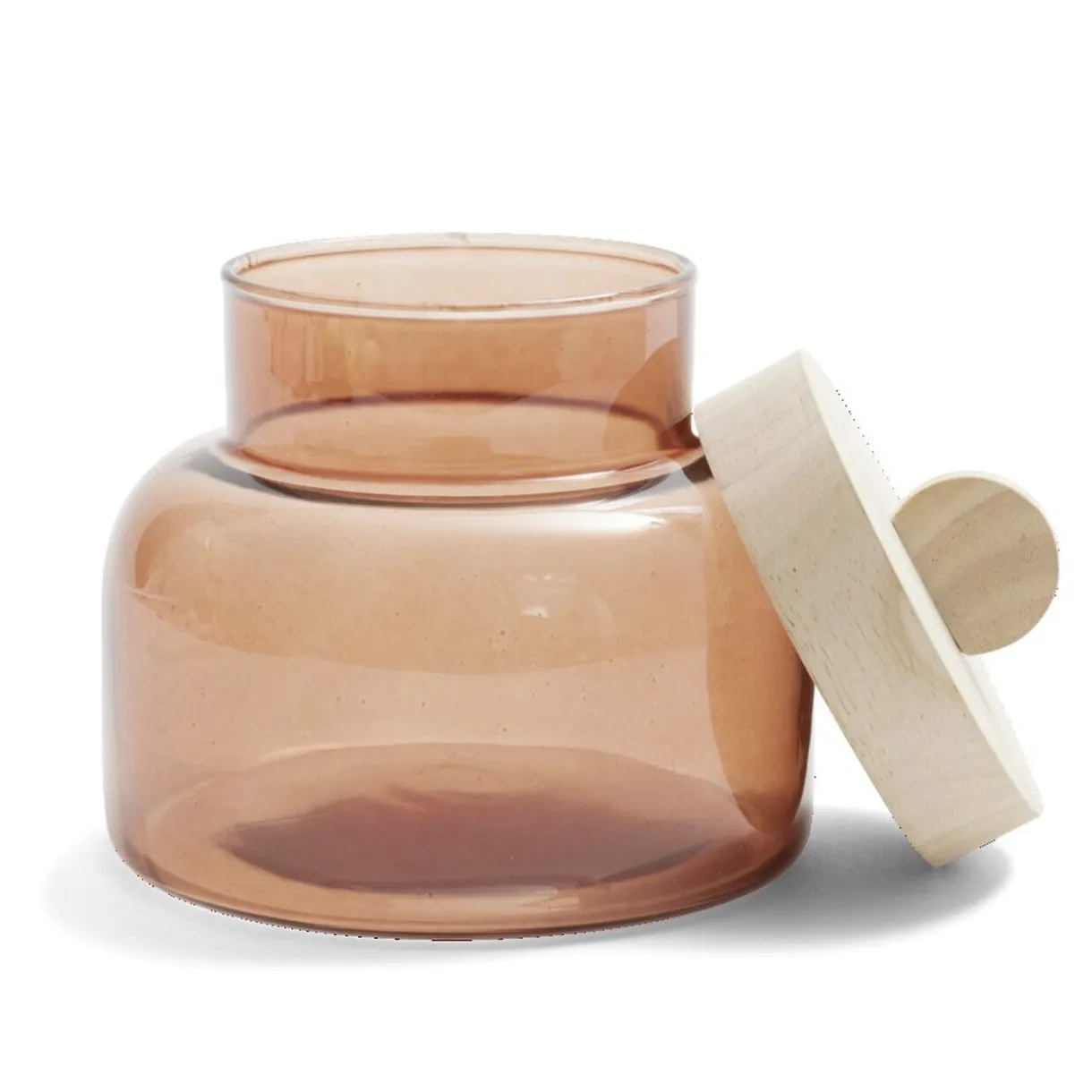 Boîte en verre marron + couvercle bois Ø12xH16cm < Gifi Online