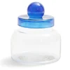 Boîte en verre transparent + couvercle bleu Ø12xH16cm < Gifi Online