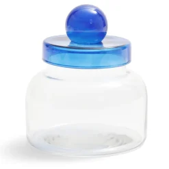 Boîte en verre transparent + couvercle bleu Ø12xH16cm < Gifi Online