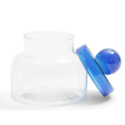 Boîte en verre transparent + couvercle bleu Ø12xH16cm < Gifi Online
