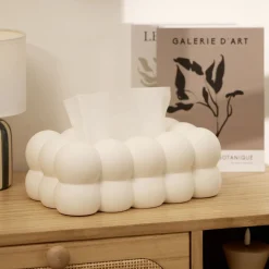 Boîte à mouchoirs décorative forme bubble dolomite blanche 25,5x13,5xH9cm < Gifi Sale