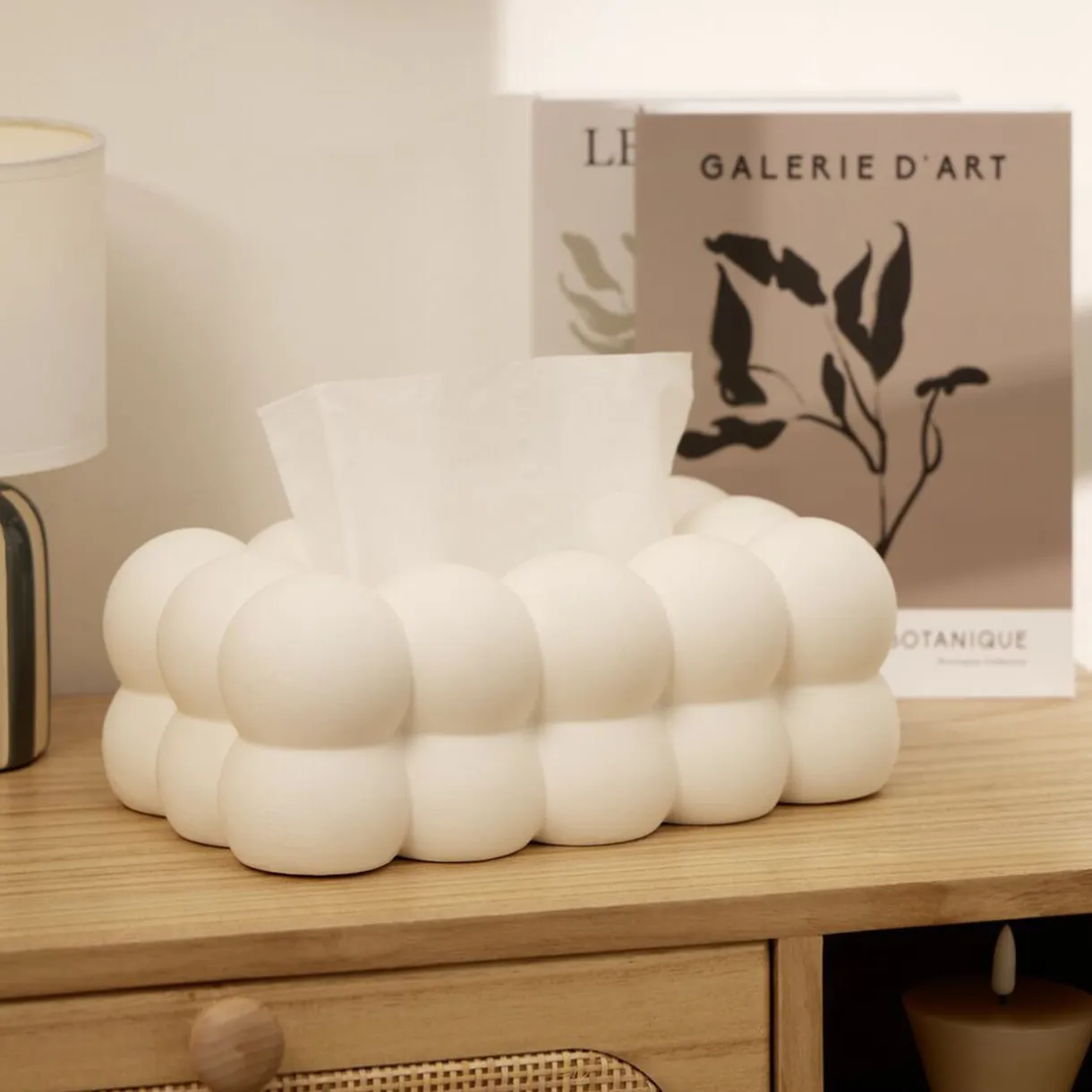 Boîte à mouchoirs décorative forme bubble dolomite blanche 25,5x13,5xH9cm < Gifi Sale