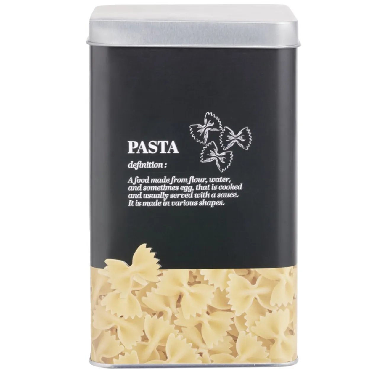 Boîte à pâtes en métal noir et gris design pasta - 10,7x10,7xH.17,5cm