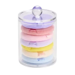 Boîte rangement cosmétique ronde avec 7 éponges démaquillantes multicolores Ø7xH9cm < Gifi New
