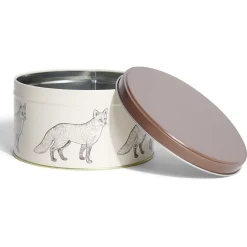 Boîte ronde en métal Ø13,5cm motif renard marron
