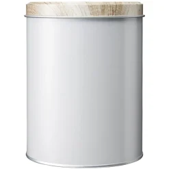 Boîte ronde en métal gris avec couvercle effet bois < Gifi Outlet