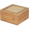 Boîte à thé en bambou 4 compartiments couvercle effet rotin tressé 16,5x16,5xH9cm