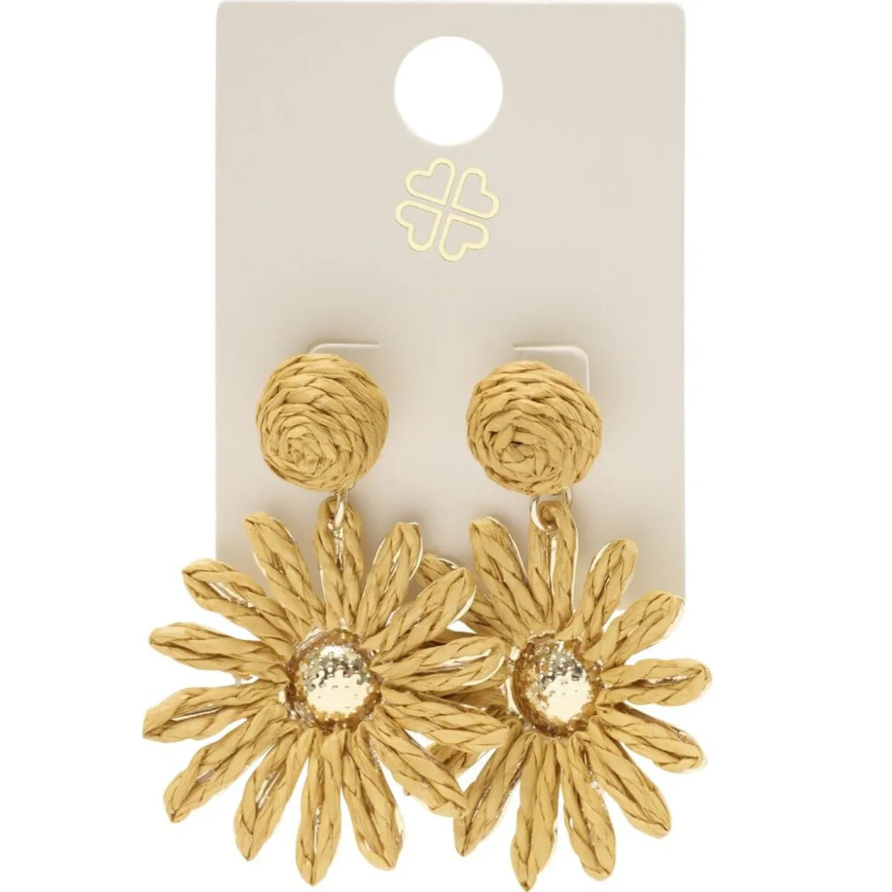 Boucles d'oreilles fleur raphia marron L5cm