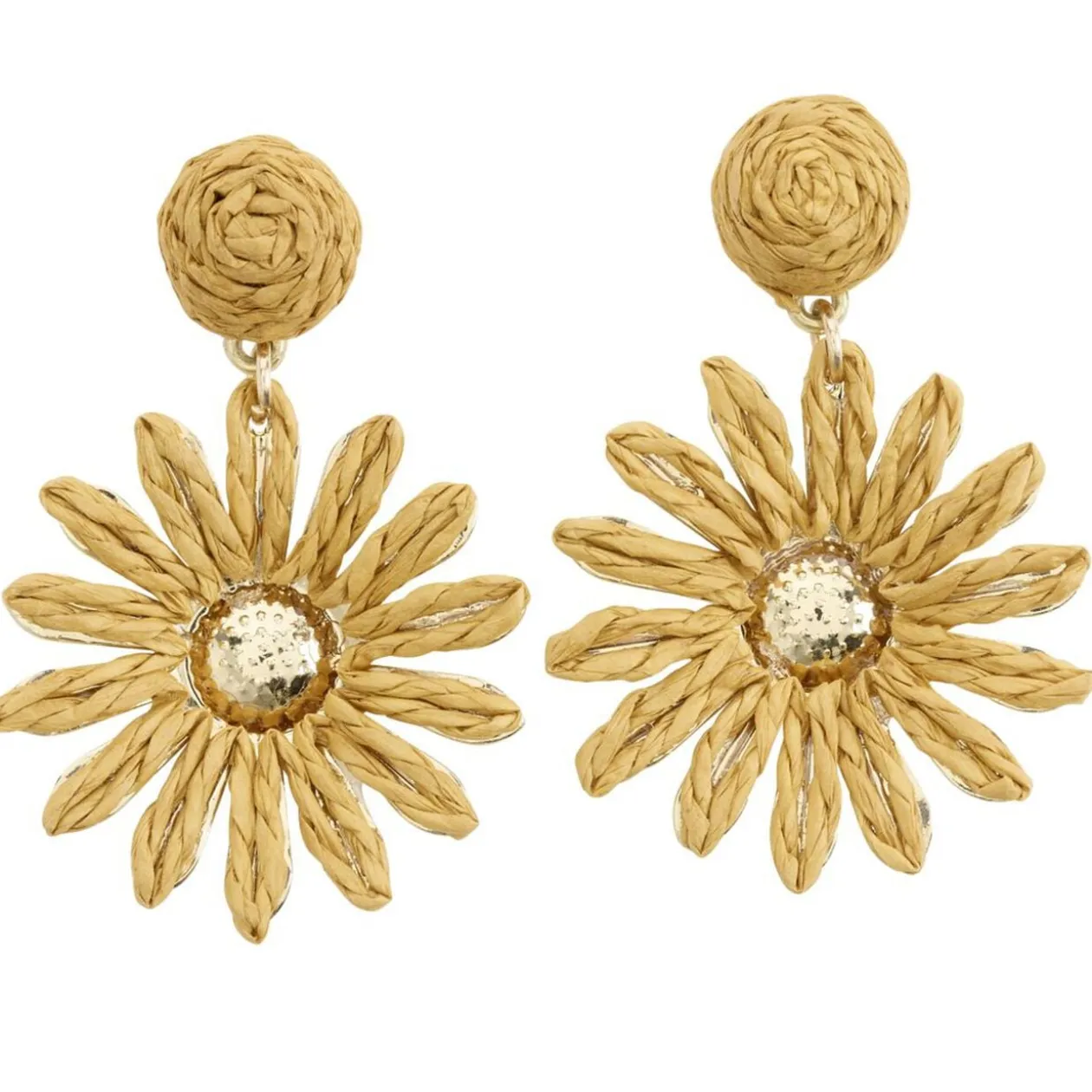 Boucles d'oreilles fleur raphia marron L5cm