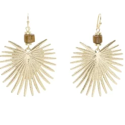 Boucles d'oreilles métal et bois feuille dorées L4cm