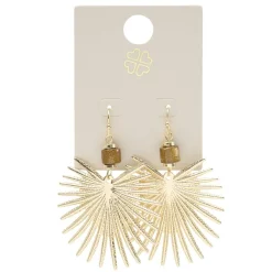 Boucles d'oreilles métal et bois feuille dorées L4cm