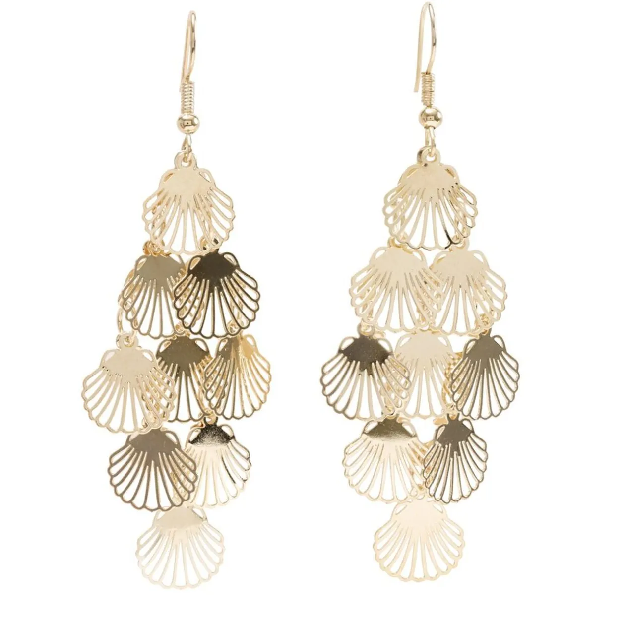 Boucles d'oreilles pendantes filigrane coquillage métal doré L5cm