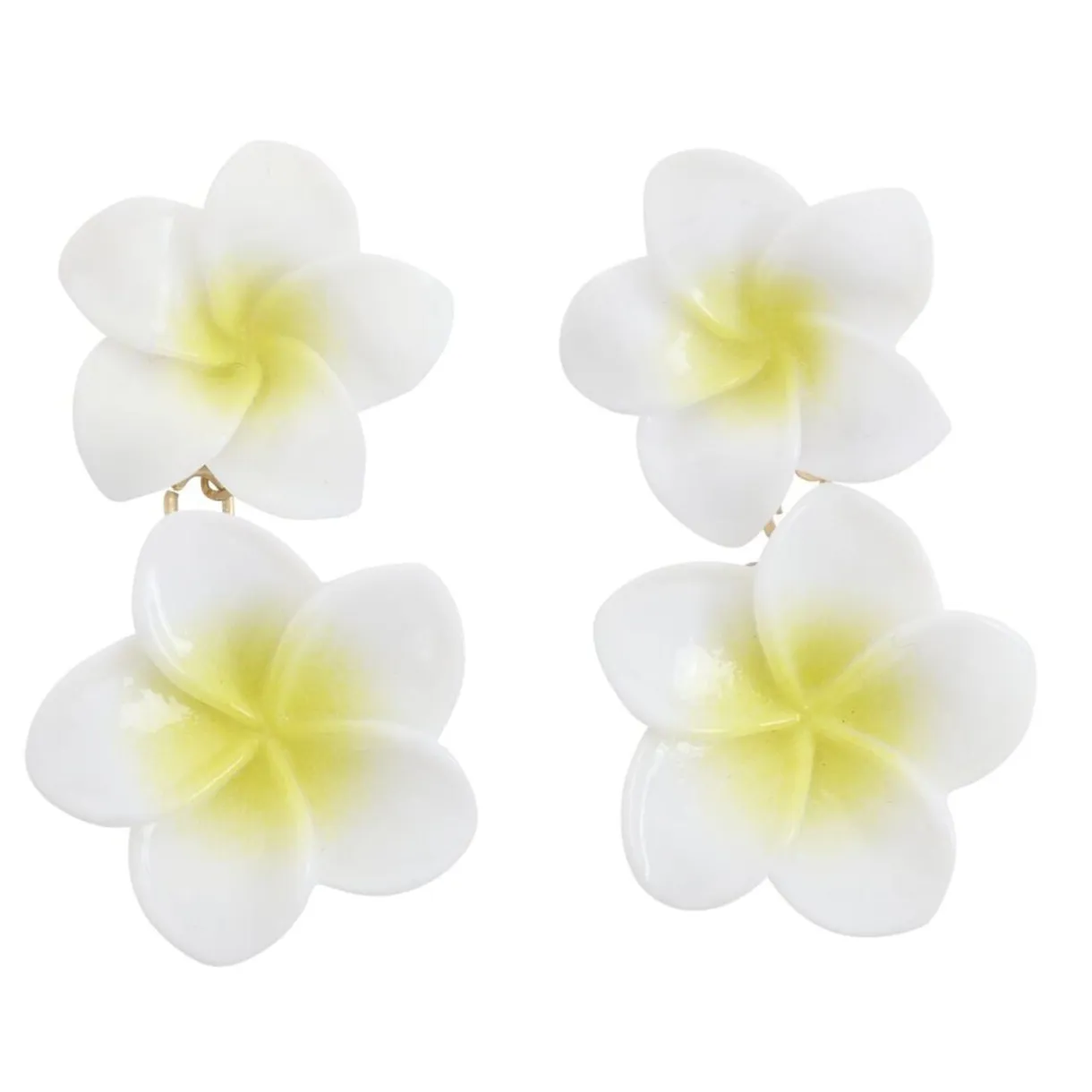 Boucles d'oreilles époxy double fleur de tiaré jaune et blanche L2,5cm < Gifi Online