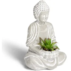 Bouddha en ciment avec plante artificielle H12,3cm