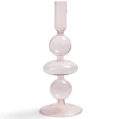 Bougeoir chandelier verre rose clair Ø8,7xH21,5cm