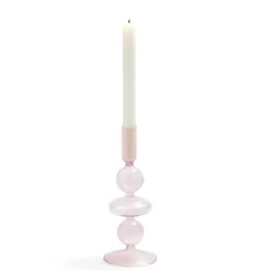 Bougeoir chandelier verre rose clair Ø8,7xH21,5cm