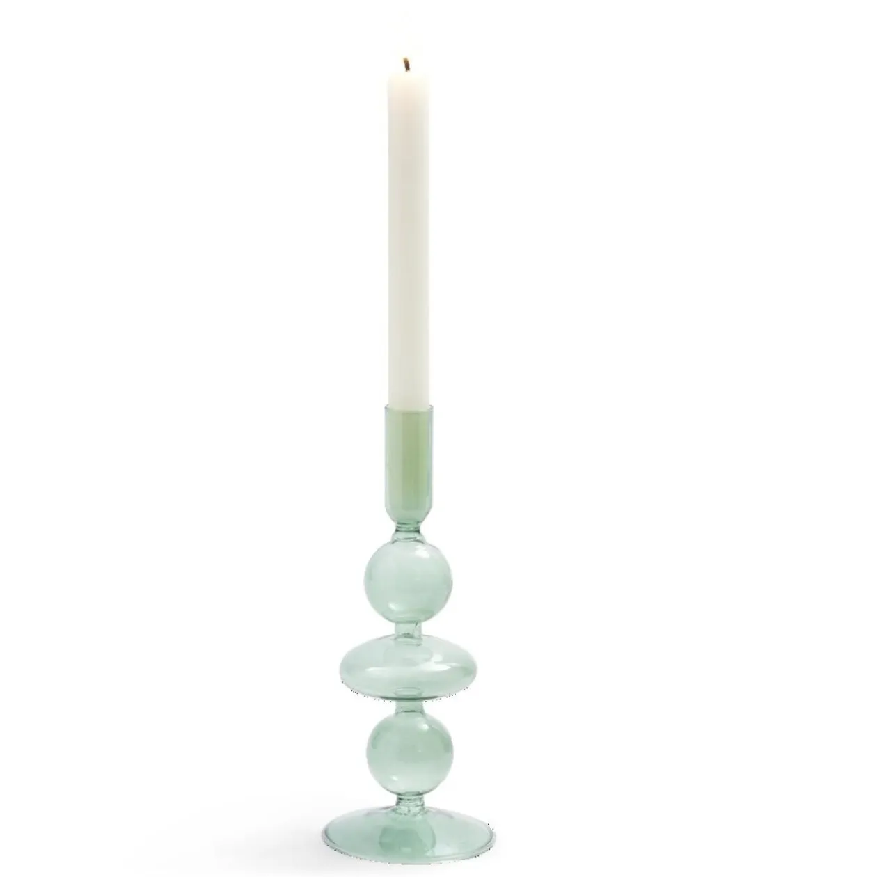Bougeoir chandelier verre vert Ø8,7xH21,5cm