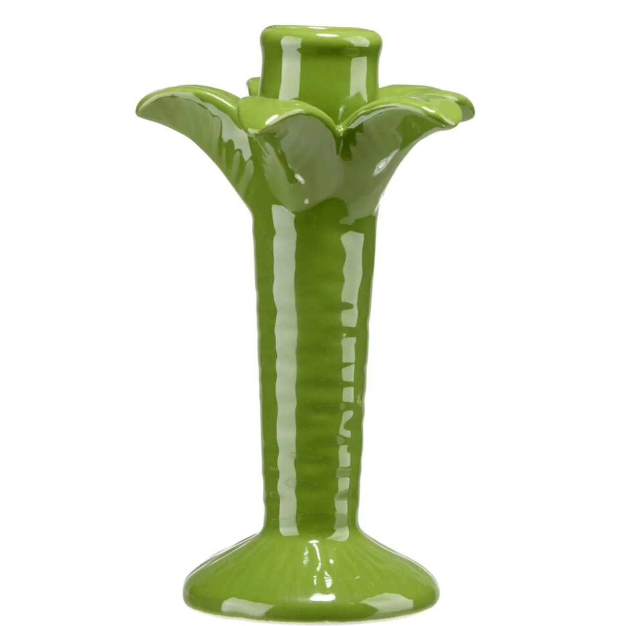Bougeoir céramique forme palmier vert Ø10xH16cm