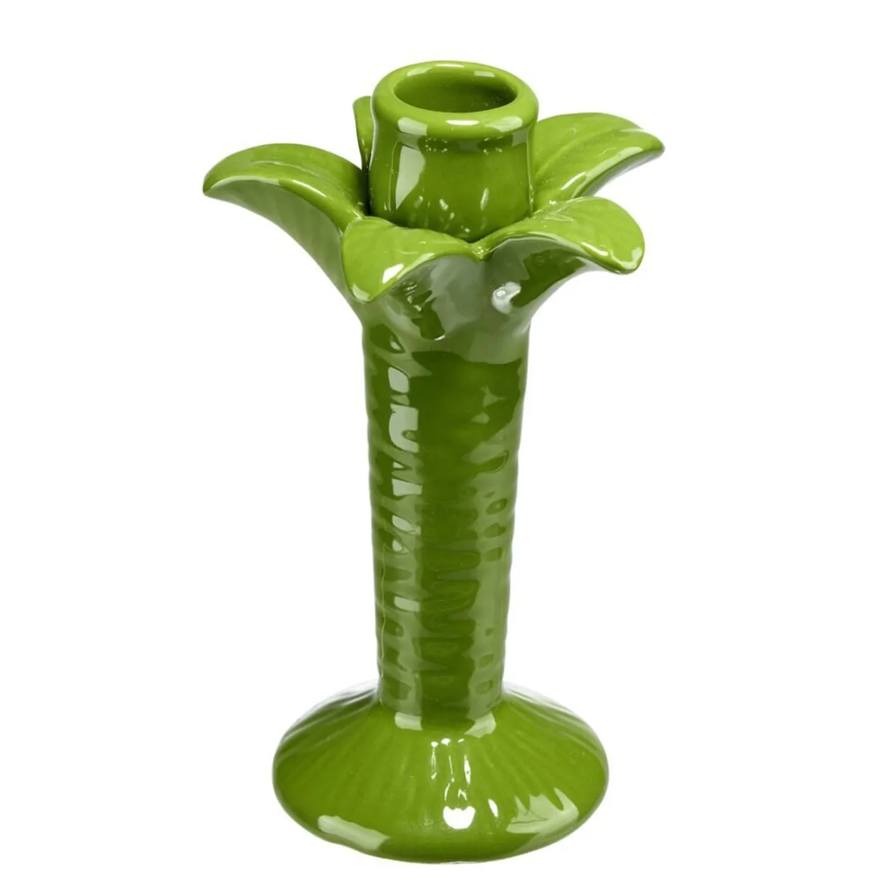 Bougeoir céramique forme palmier vert Ø10xH16cm
