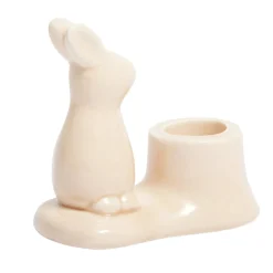 Bougeoir en céramique avec lapin couleur pastel 9,5x5xH8,5cm (3 modèles)