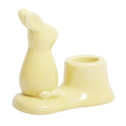 Bougeoir en céramique avec lapin couleur pastel 9,5x5xH8,5cm (3 modèles)