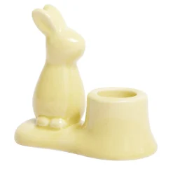 Bougeoir en céramique avec lapin couleur pastel 9,5x5xH8,5cm (3 modèles)