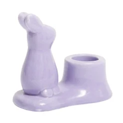 Bougeoir en céramique avec lapin couleur pastel 9,5x5xH8,5cm (3 modèles)