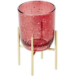 Bougeoir en verre rouge sur pied en métal doré < Gifi Clearance