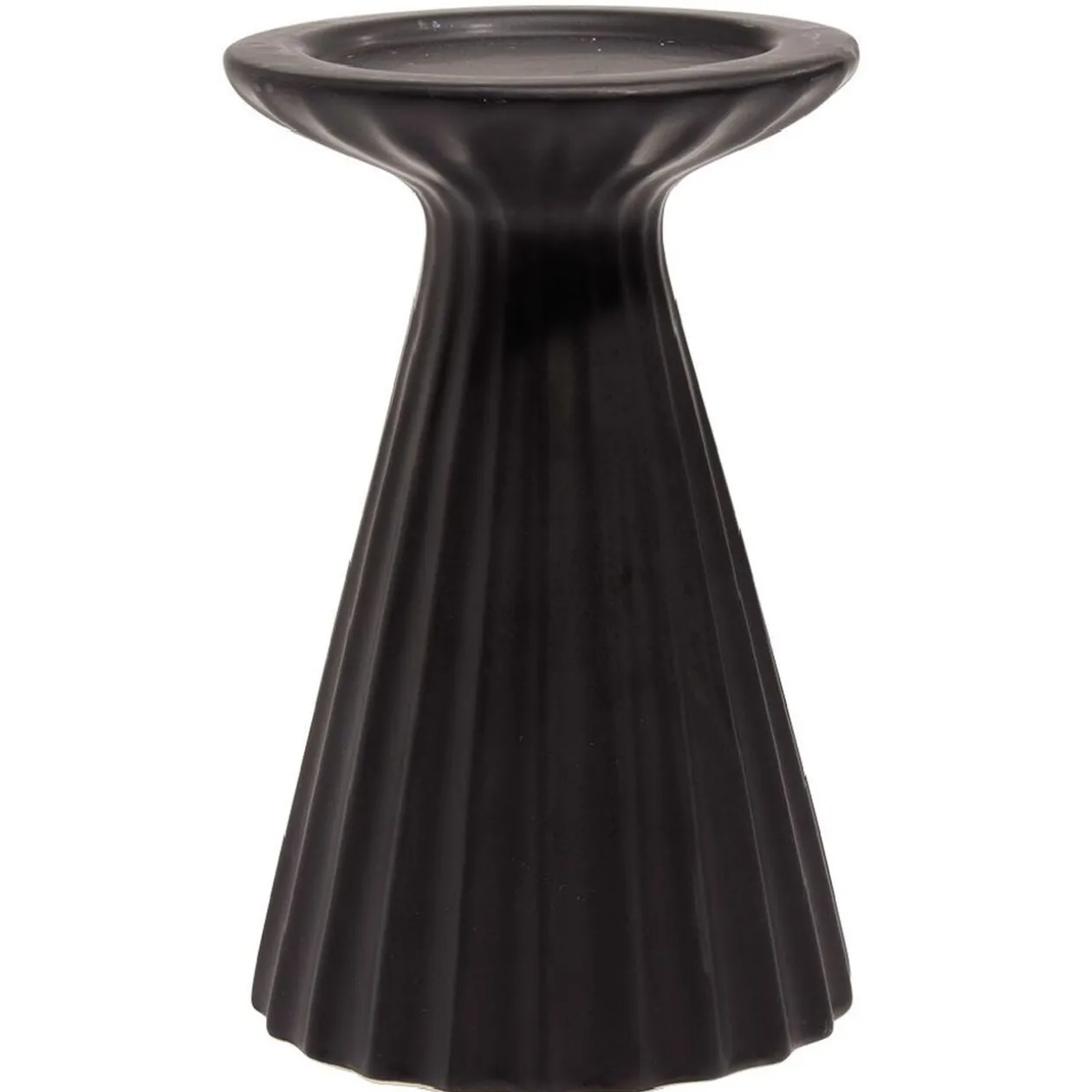 Bougeoir rond strie relief céramique noir - Ø11xH17cm