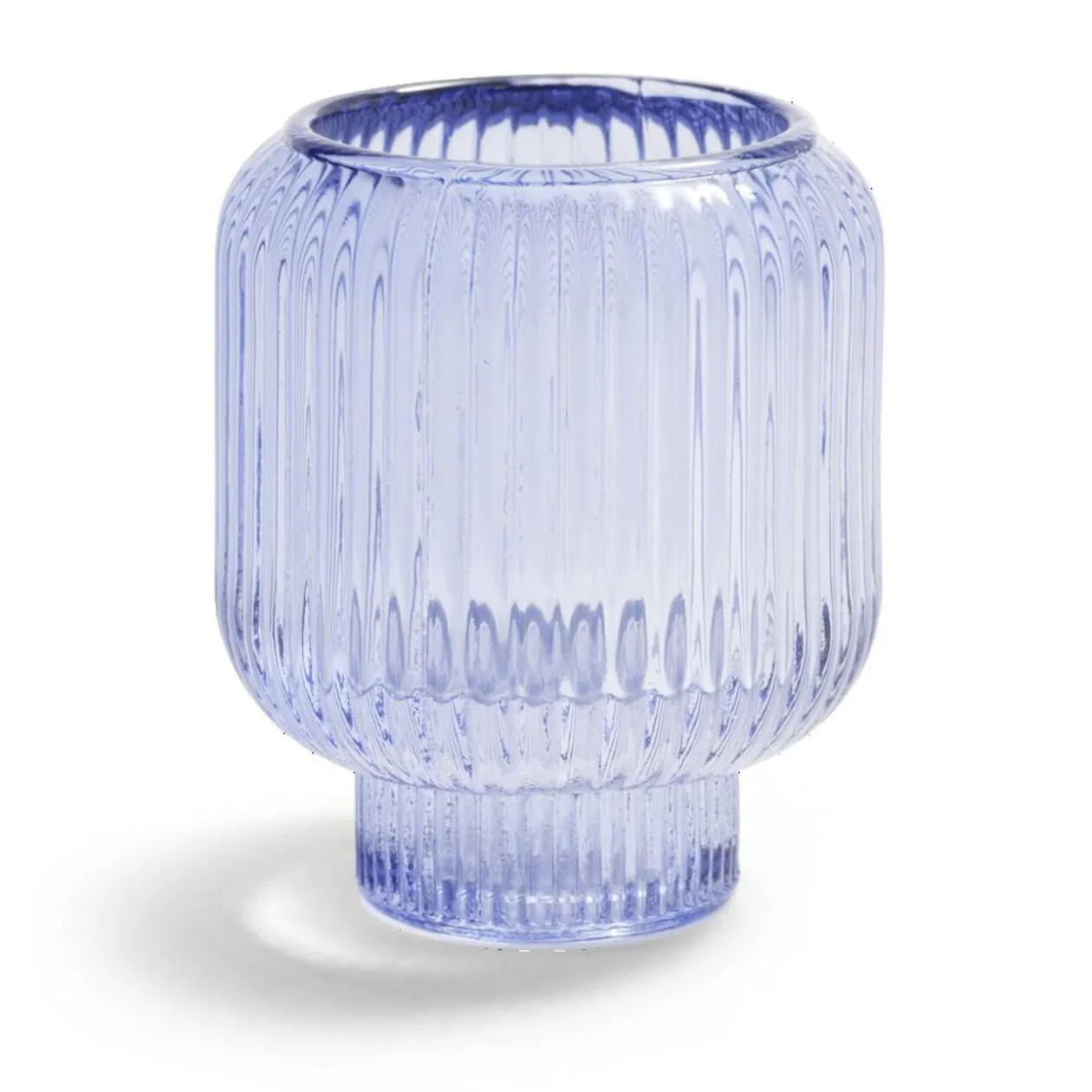 Bougeoir verre double usage bleu Ø7xH8,5cm