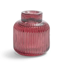 Bougeoir verre double usage rose foncé Ø7xH8,5cm