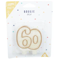 Bougie anniversaire chiffre 60 doré pailleté < Gifi Online