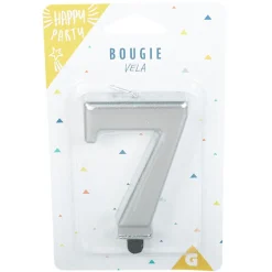 Bougie anniversaire chiffre 7 mat argenté