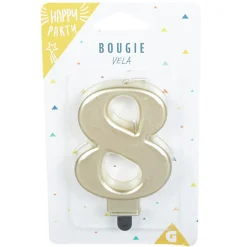 Bougie anniversaire chiffre 8 mat doré < Gifi
