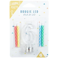 Bougie anniversaire lumineuse à led chiffre 6