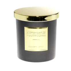 Bougie avec couvercle pot métallisé noir et doré senteur oud Ø25H < Gifi