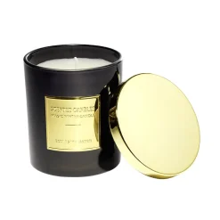 Bougie avec couvercle pot métallisé noir et doré senteur oud Ø25H < Gifi