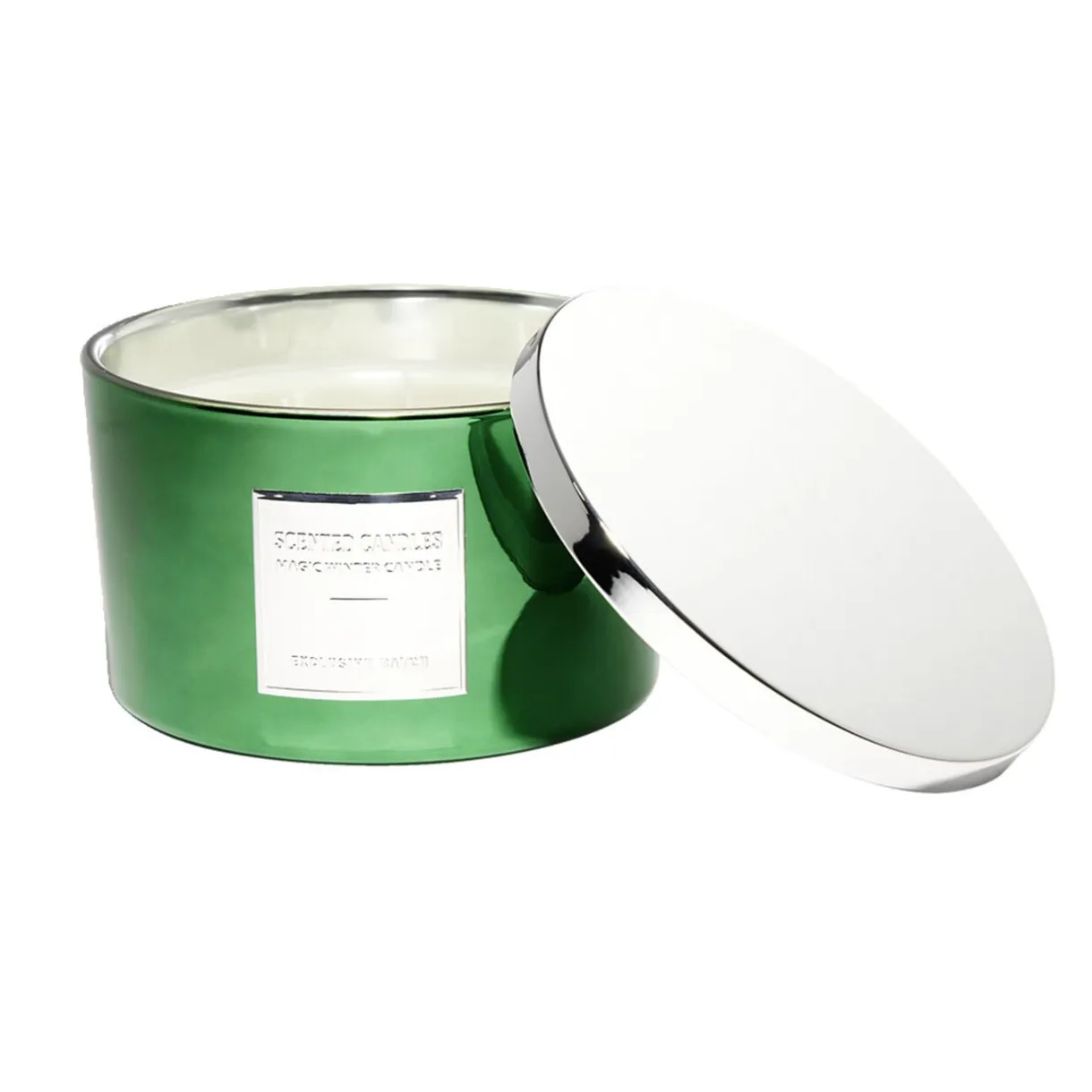 Bougie avec couvercle pot métallisé gris et vert senteur sapin 30H < Gifi