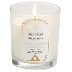 Bougie blanc ivoire dans verre senteur vanille Ø7xH8cm
