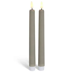 Bougie chandelle LED striée grise x2