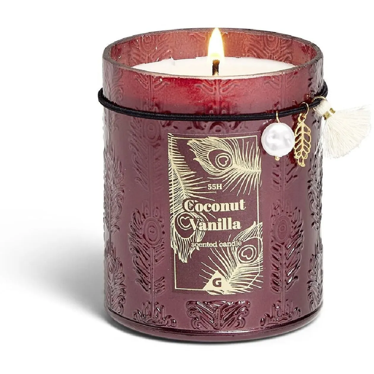 Bougie charm pampille Coconut Vanilla dans verre marron 55H