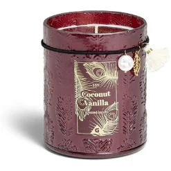 Bougie charm pampille Coconut Vanilla dans verre marron 55H