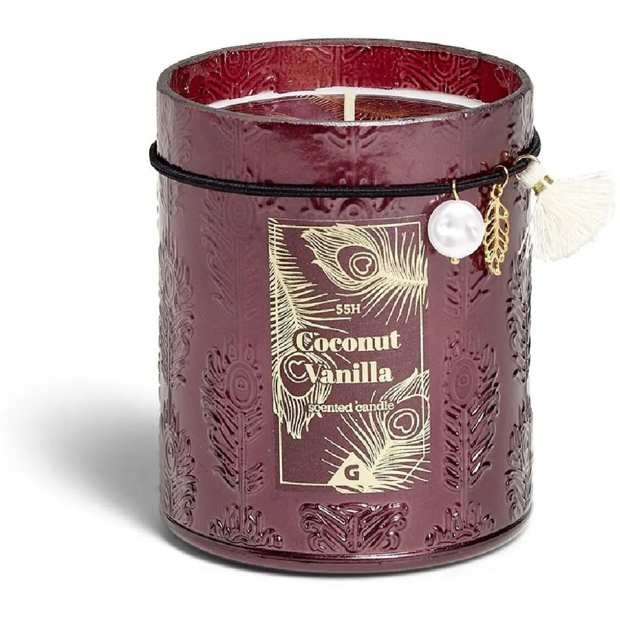 Bougie charm pampille Coconut Vanilla dans verre marron 55H