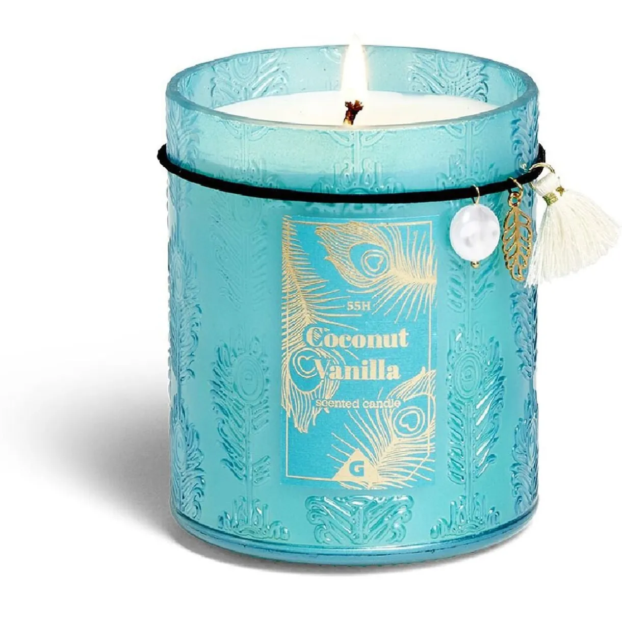 Bougie charm pampille Coconut Vanilla dans verre bleu 55H < Gifi New