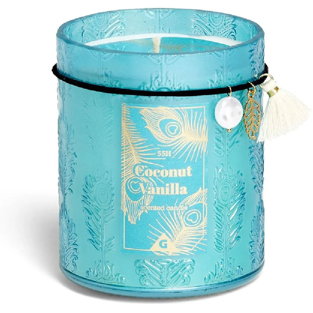 Bougie charm pampille Coconut Vanilla dans verre bleu 55H < Gifi New