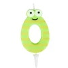 Bougie chiffre 0 cire personnage rayures vert et jaune H8,5cm