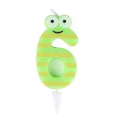 Bougie chiffre 6 cire personnage rayures vert et jaune H8,5cm < Gifi New