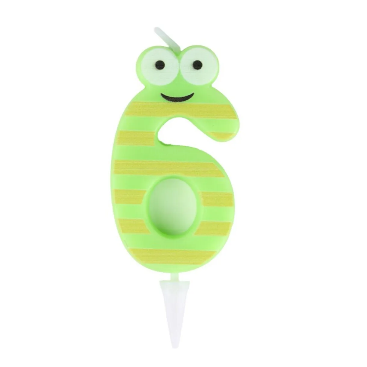 Bougie chiffre 6 cire personnage rayures vert et jaune H8,5cm < Gifi New